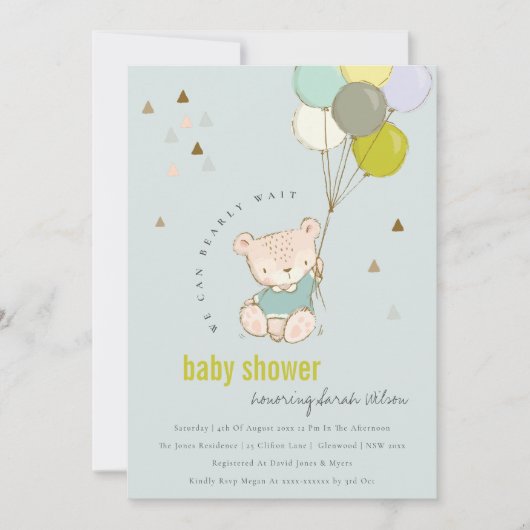 Cute Aqua Barly Wait Balloon Baby shower Invite Bedankkaart (Voorkant)