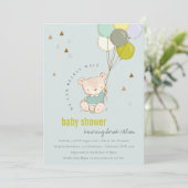 Cute Aqua Barly Wait Balloon Baby shower Invite Bedankkaart (Staand voorkant)