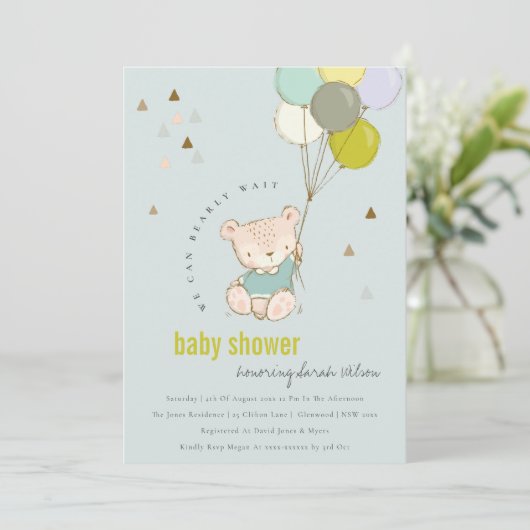 Cute Aqua Barly Wait Balloon Baby shower Invite Bedankkaart (Staand voorkant)