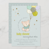 Cute Aqua Barly Wait Balloon Baby shower Invite Bedankkaart (Voorkant / Achterkant)