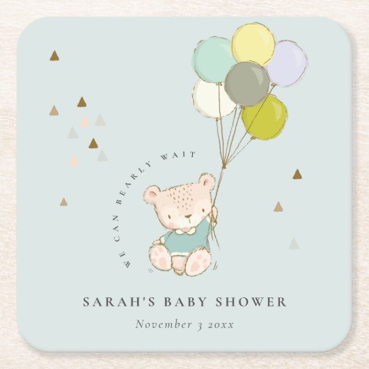 Cute Aqua Barly Wait Beer Balloon Baby shower Kartonnen Onderzetters (Voorkant)