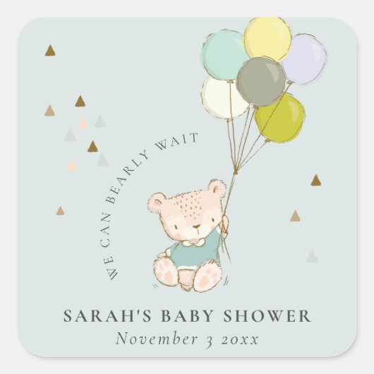 Cute Aqua Barly Wait Beer Balloon Baby shower Vierkante Sticker (Voorkant)