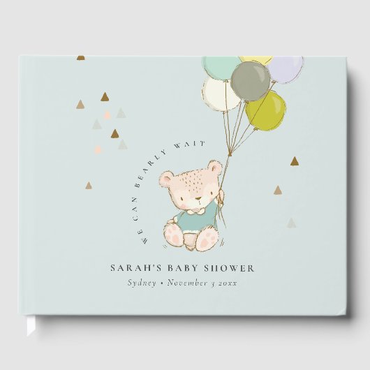 Cute Aqua Bearly Wait Beer Ballon Baby shower Gue Gastenboek (Voorkant)