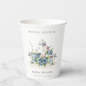 Cute Aqua Blauwe Bloempot Theekop Bruidsdouche Papieren Bekers (Voorkant)