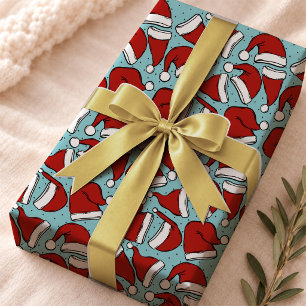Cute Aqua Blauwe Retro Kerstman Hoed Patroon Cadeaupapier