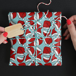 Cute Aqua Blauwe Retro Kerstman Hoed Patroon Cadeaupapier
