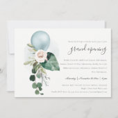 Cute Aqua Blue Balloon Floral Grand Opening Invite Bedankkaart (Voorkant)