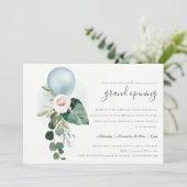 Cute Aqua Blue Balloon Floral Grand Opening Invite Bedankkaart (Staand voorkant)