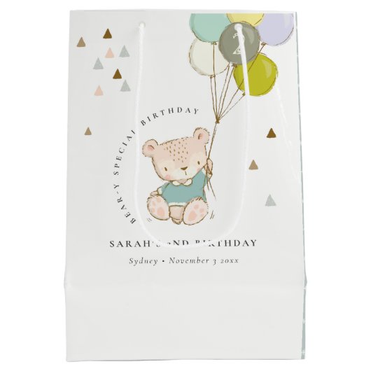 Cute Aqua Blue Beer Ballon Elke dag van de leeftij Medium Cadeauzakje (Achterkant)