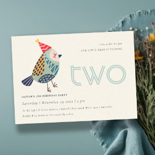 Cute Aqua Blue Birdie elke 2-jarige leeftijd uitno Bedankkaart