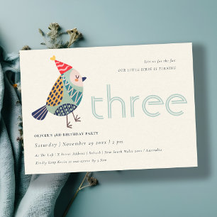 Cute Aqua Blue Birdie elke leeftijd van 3 jaar uit Bedankkaart