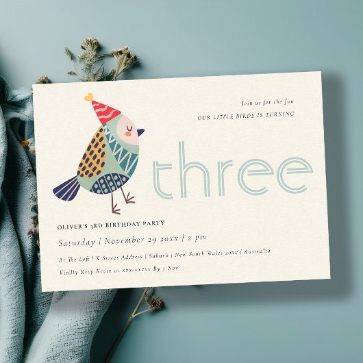 Cute Aqua Blue Birdie elke leeftijd van 3 jaar uit Bedankkaart