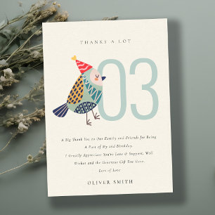 Cute Aqua Blue Birdie elke leeftijd van 3 jaar uit Bedankkaart