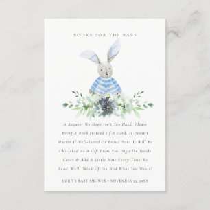 Cute Aqua Blue Bunny Foliage Books for Baby shower Informatiekaartje