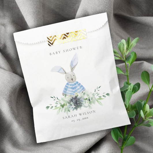 Cute Aqua Blue Bunny Garden Foliage Baby shower Bedankzakje
