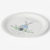 Cute Aqua Blue Bunny Garden Foliage Baby shower Papieren Bordje (Gekanteld)