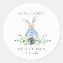 Cute Aqua Blue Bunny Garden Foliage Baby shower Ronde Sticker