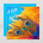 Cute Aqua Blue Elegant Peacock Feather Invitation (Voorkant / Achterkant)