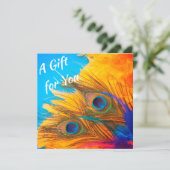 Cute Aqua Blue Elegant Peacock Feather Invitation (Staand voorkant)