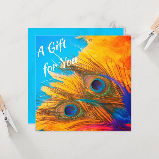 Cute Aqua Blue Elegant Peacock Feather Invitation (Voorkant / Achterkant in situ)