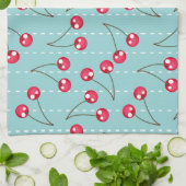 Cute Aqua Blue en Red Cherries Pattern Theedoek (Gevouwen)