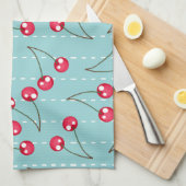 Cute Aqua Blue en Red Cherries Pattern Theedoek (Quarter Fold)