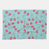 Cute Aqua Blue en Red Cherries Pattern Theedoek (Horizontaal)