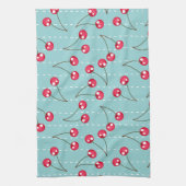 Cute Aqua Blue en Red Cherries Pattern Theedoek (Verticaal)