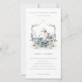 Cute Aqua Blue Flora Teapot Cup Vow Renewal Invite Bedankkaart (Voorkant)