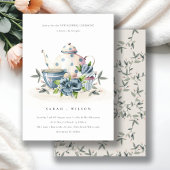 Cute Aqua Blue Flora Teapot Cup Vow Renewal Invite Bedankkaart