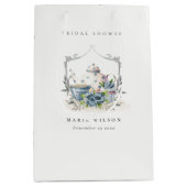 Cute Aqua Blue Floral Teapot Crest Vrijgezellenfee Medium Cadeauzakje (Voorkant)