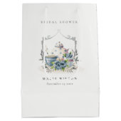 Cute Aqua Blue Floral Teapot Crest Vrijgezellenfee Medium Cadeauzakje (Achterkant)