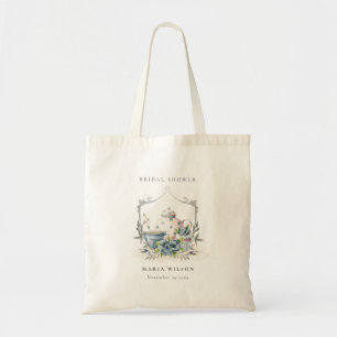 Cute Aqua Blue Floral Teapot Crest Vrijgezellenfee Tote Bag