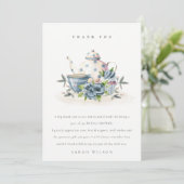 Cute Aqua Blue Floral Teapot Crups Vrijgezellenfee Bedankkaart (Staand voorkant)
