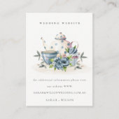 Cute Aqua Blue Floral Teapot Cup Weddenschap Websi Informatiekaartje (Voorkant)