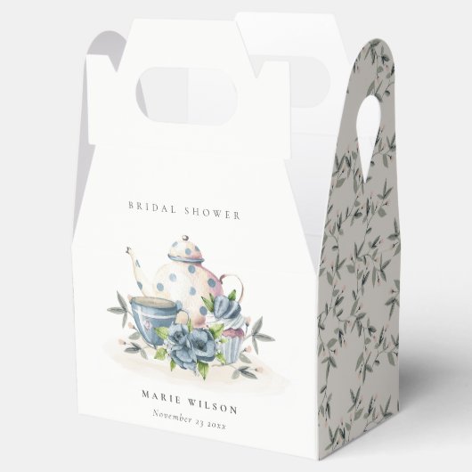 Cute Aqua Blue Floral Teapot Cups Vrijgezellenfees Bedankdoosjes (Geopend)