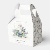 Cute Aqua Blue Floral Teapot Cups Vrijgezellenfees Bedankdoosjes (Voorkant Zijde)