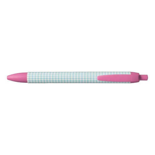 Cute Aqua Blue Gingham Pset Pattern Zwarte Inkt Pen (Achterkant)