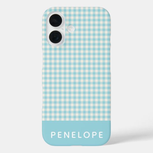 Cute  Aqua Blue Gingham Pset Personalized Case-Mate iPhone Case (Achterkant)