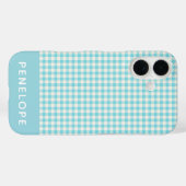 Cute  Aqua Blue Gingham Pset Personalized Case-Mate iPhone Case (Achterkant (horizontaal))