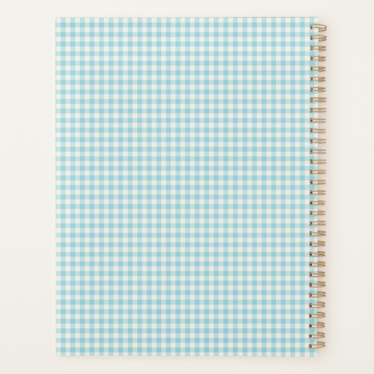 Cute  Aqua Blue Gingham Pset Personalized Planner (Achterkant)
