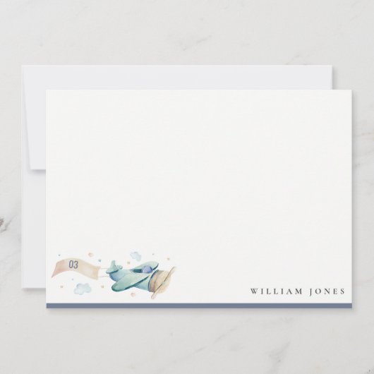 Cute Aqua Blue Green Biplane Cloud Heart Birthday Notitiekaartje (Voorkant)