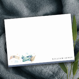 Cute Aqua Blue Green Biplane Cloud Heart Birthday Notitiekaartje