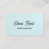 Cute Aqua Blue Leather Retro Script Visitekaartje (Voorkant)