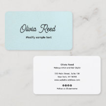 Cute Aqua Blue Leather Retro Script Visitekaartje