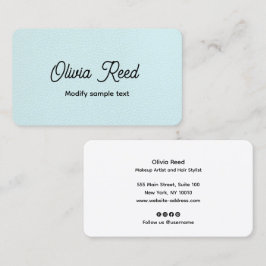 Cute Aqua Blue Leather Retro Script Visitekaartje