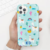 Cute Aqua Blue Llama Pattern Case-Mate iPhone Case