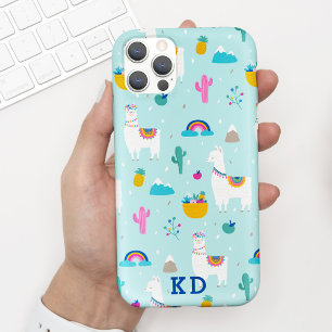 Cute Aqua Blue Llama Pattern Case-Mate iPhone Case