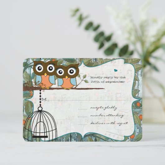 Cute Aqua Blue Owl Marry My Best Friend Wedding RSVP Kaartje (Staand voorkant)