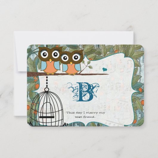 Cute Aqua Blue Owl Marry My Best Friend Wedding RSVP Kaartje (Achterkant)